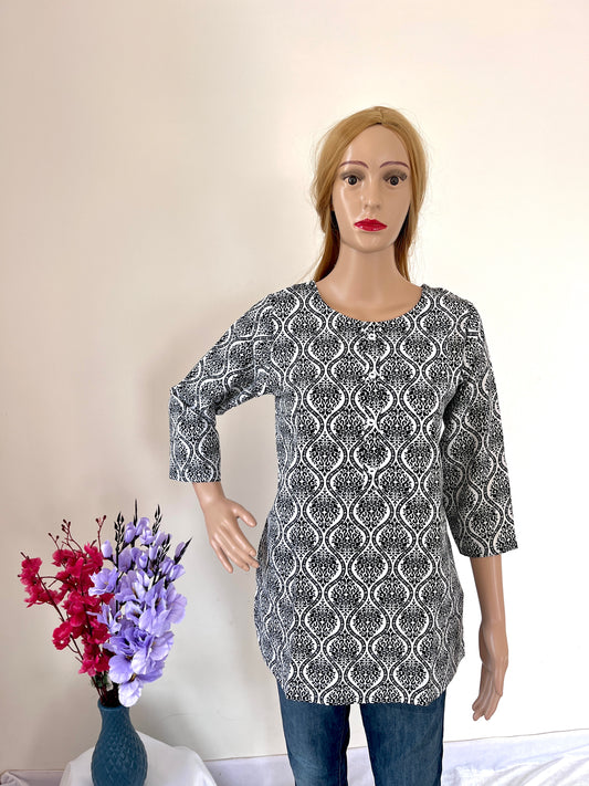 Black Printed Short Kurti